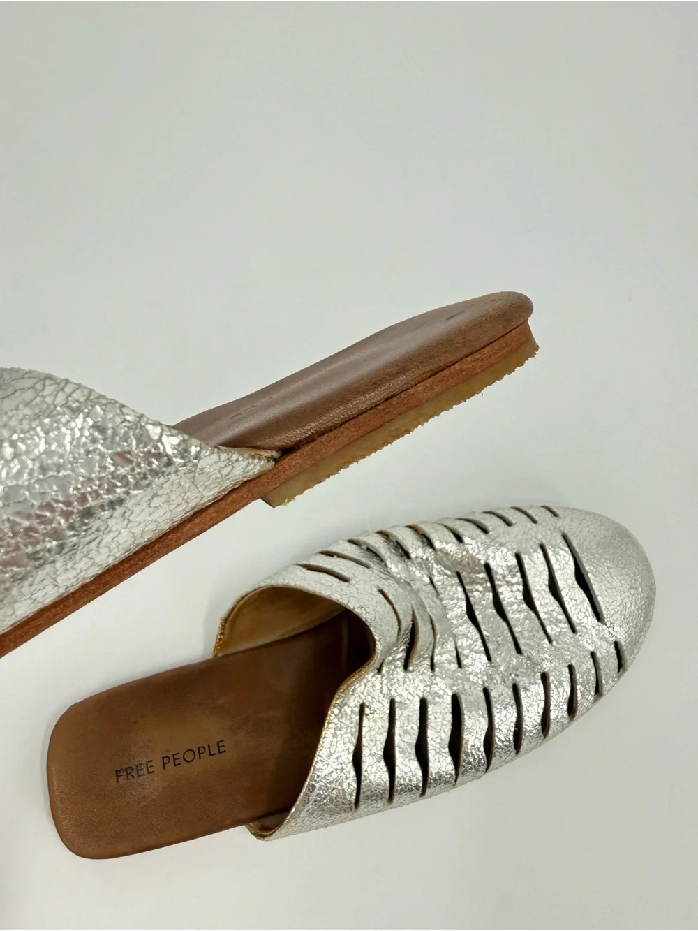 Free People Slice Of Sun Leather Mule in Silver Size 6.5